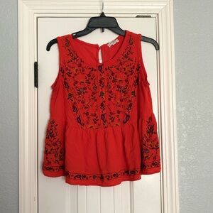Umgee Women’s Boho Embroidered Peplum Top Red Size Medium